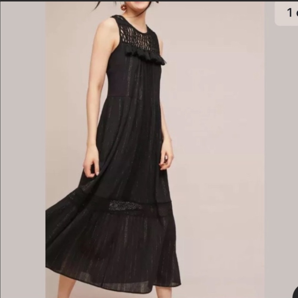 Anthro Maeve Black Gold Crochet Dress M NWOT